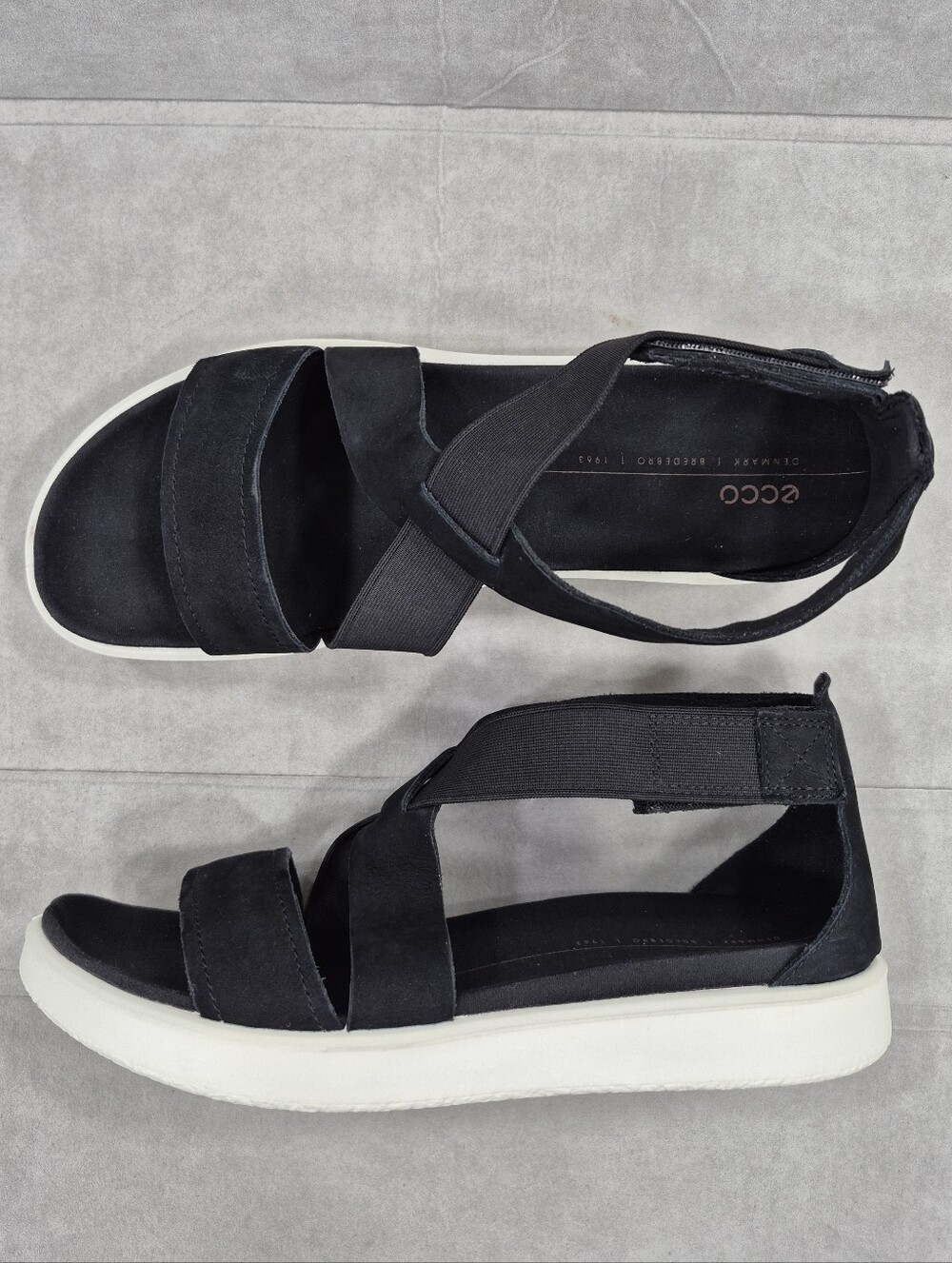 Ecco sandals women's 11-11.5 black leather criss cross elastic adjustable strap